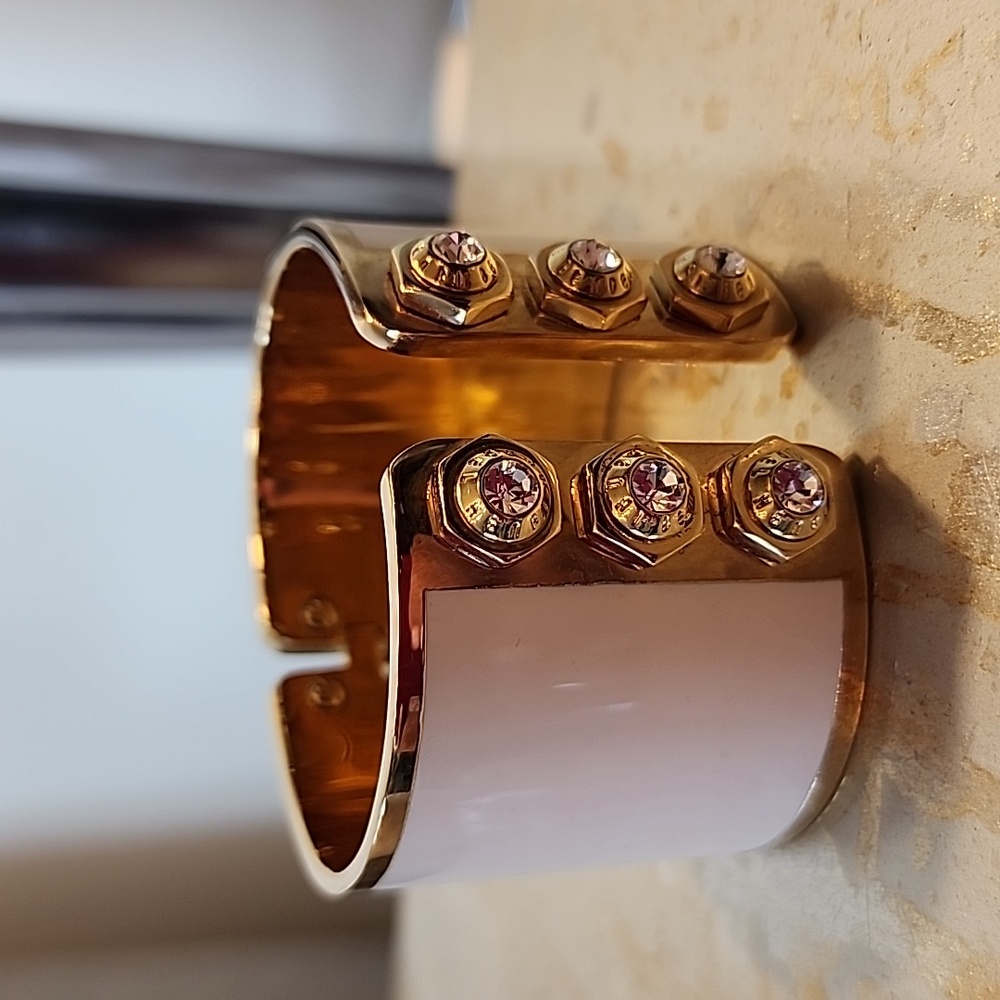 Henri Bendel Gold and Ceramic Hinged Bracelet with Swarovski Crystal